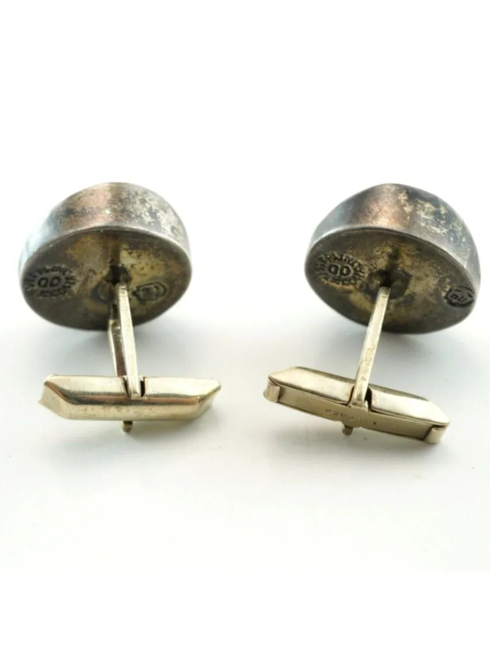 Vintage Taxco Sterling Silver Abalone Inlay Round Cufflinks Mexico